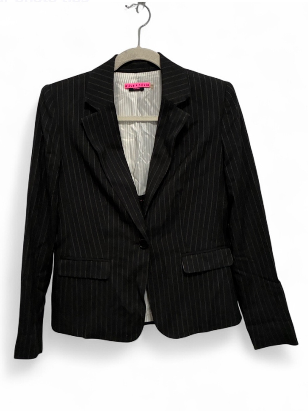 Alice + Olivia Work Black Pinstripe Single-Button Blazer